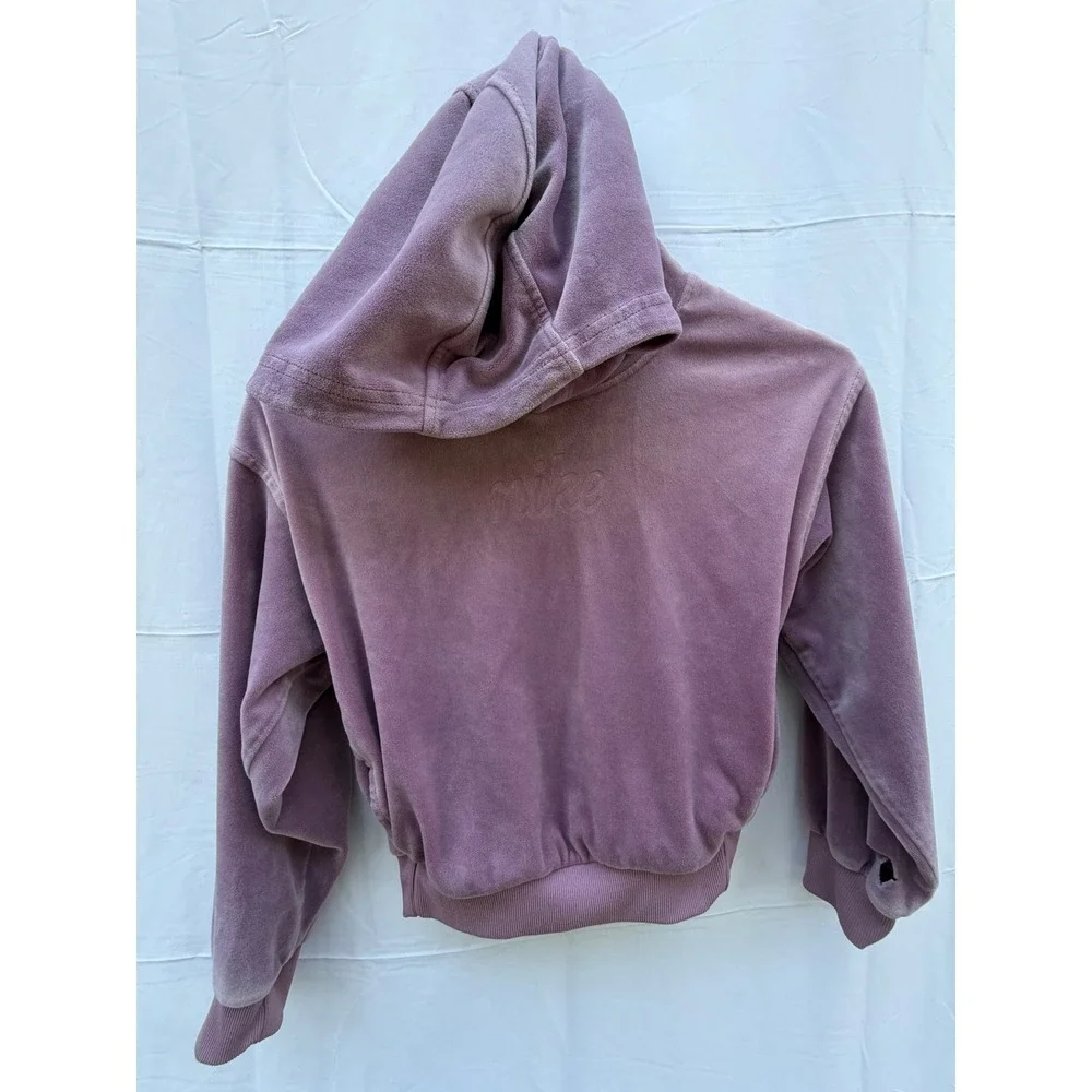 Nike Womens Velour Cropped Hoodie Mauve Purple Embroidered Logo Small